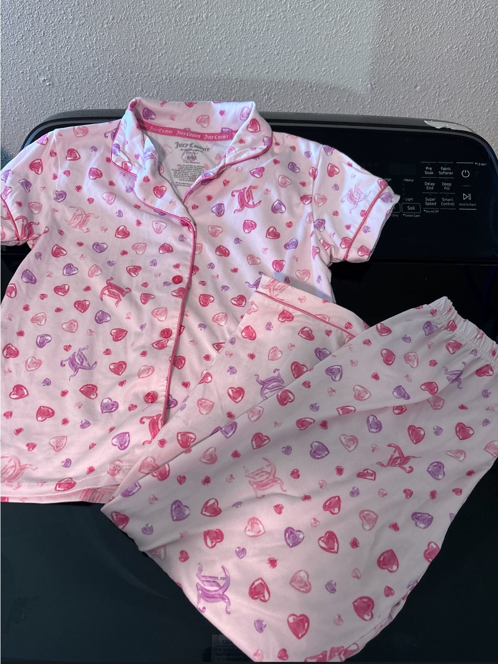 Juicy Couture Pink Heart-Print Short Sleeve Pajama Set Size 6/6x